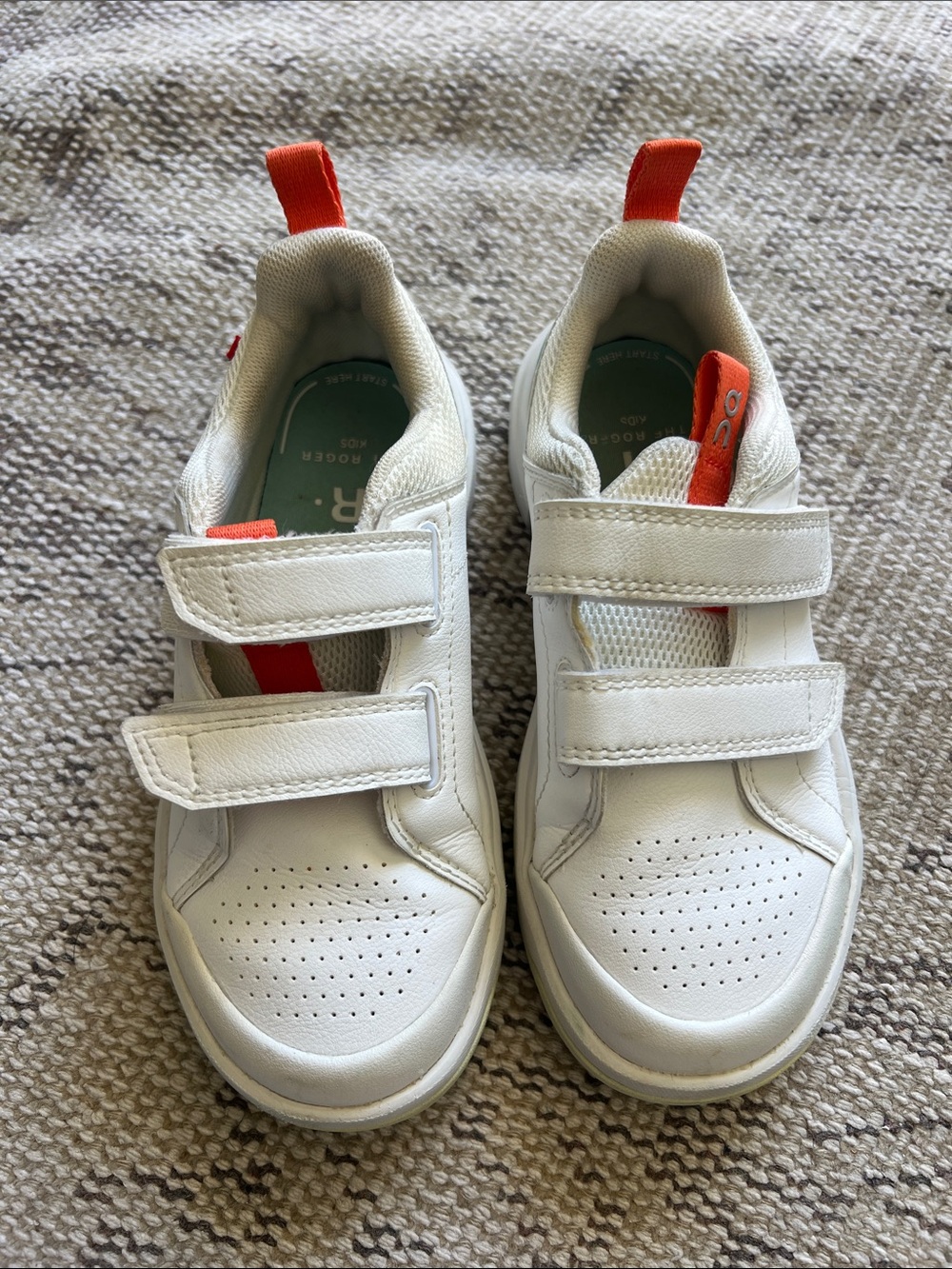 White Kids Sneakers with Orange Accents - Easy Velcro Closure